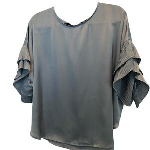 Andrew Marc Grey Pleated Sleeve Blouse
